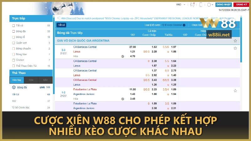 Cược xiên W88 cho phép kết hợp nhiều kèo cược khác nhau 