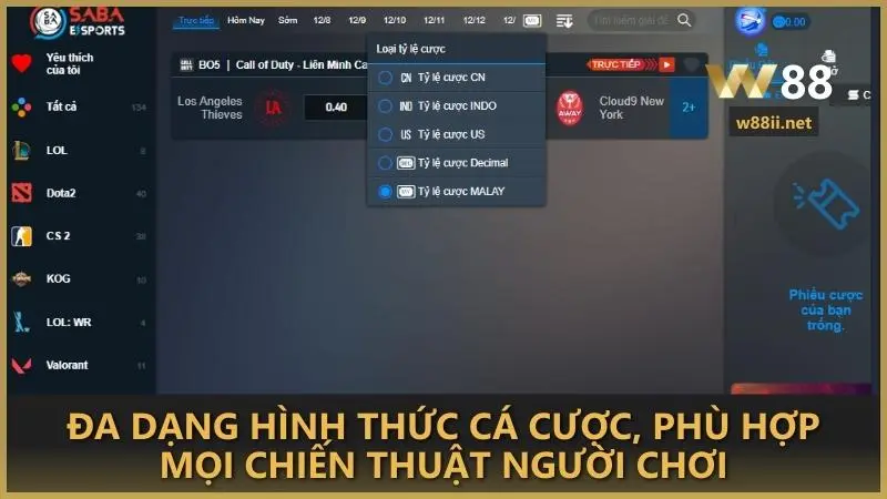 Đa dạng hình thức cá cược, phù hợp mọi chiến thuật người chơi