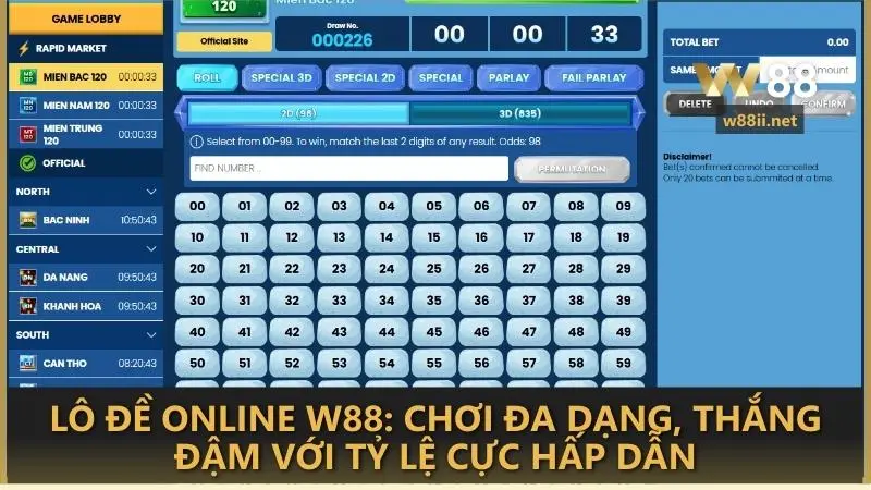 Lô đề online W88: Chơi đa dạng, thắng đậm với tỷ lệ cực hấp dẫn