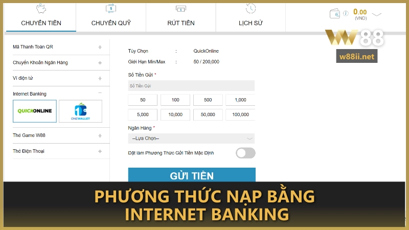 Phương thức nạp bằng Internet Banking