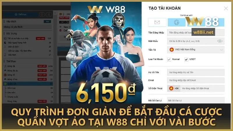 Quy trình đơn giản để bắt đầu cá cược quần vợt ảo tại W88 chỉ với vài bước