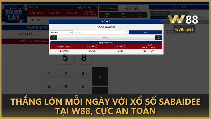 Thắng lớn mỗi ngày với Xổ Số SABAIDEE tại W88, cực an toàn