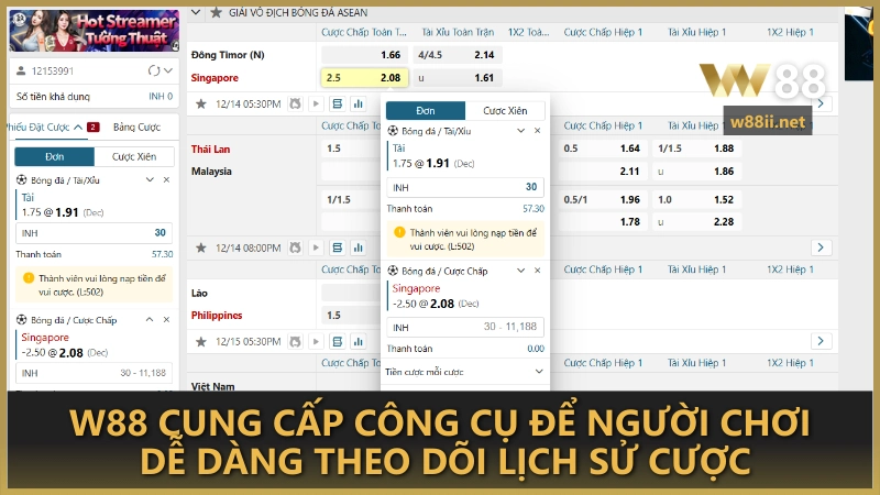 W88 cung cấp công cụ để người chơi dễ dàng theo dõi lịch sử cược